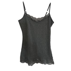 Express Women’s Gray Lace Trim Cami Tank Top Spaghetti Strap Size M Medium